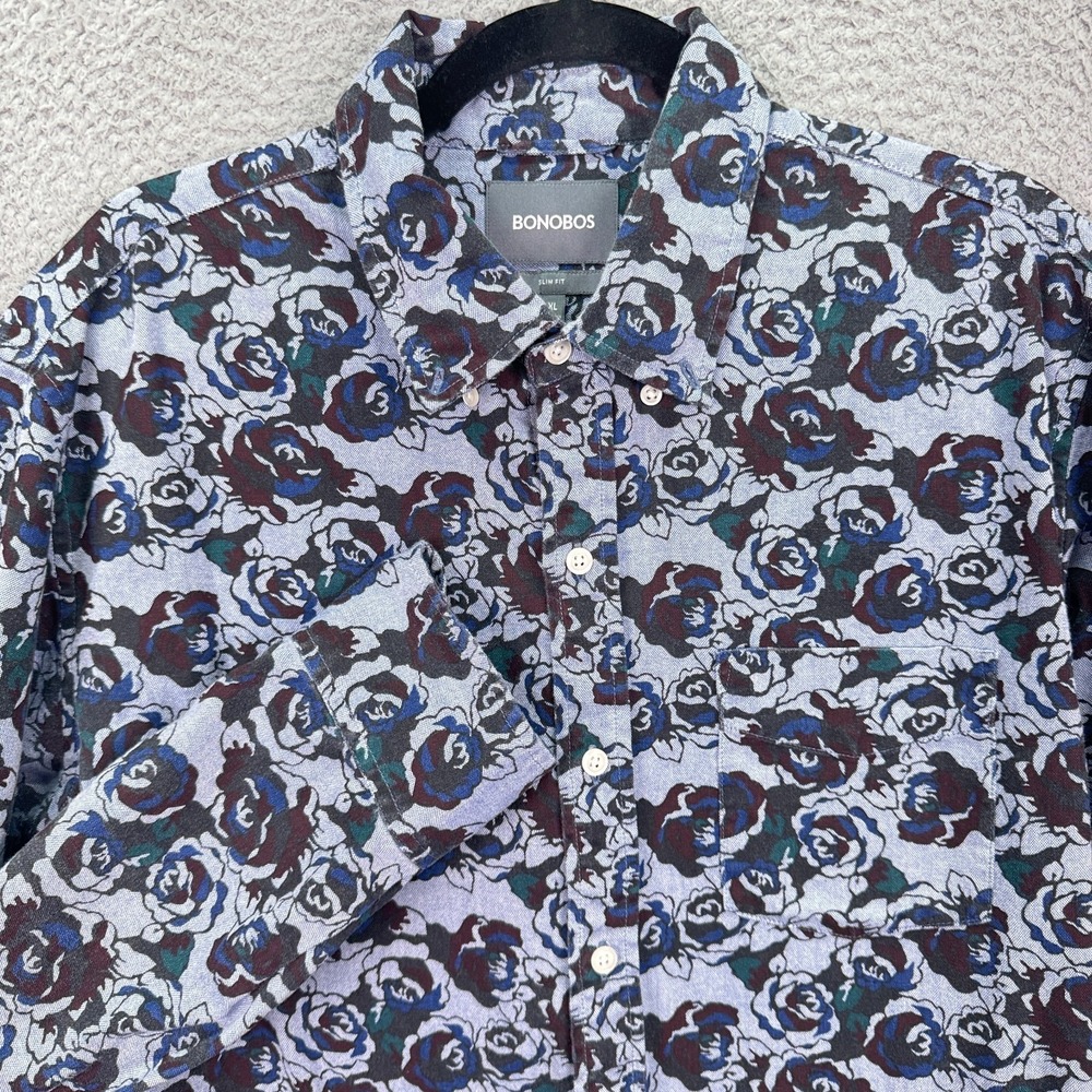 Bonobos Shirt Mens XL‎ Blue Floral Button Office Preppy Business Maximalist Bold